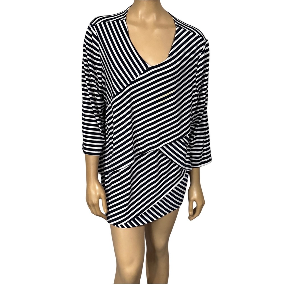Travelers‎ by Chico's Womens Black White Striped Asymmetrical Layered Top Size 3